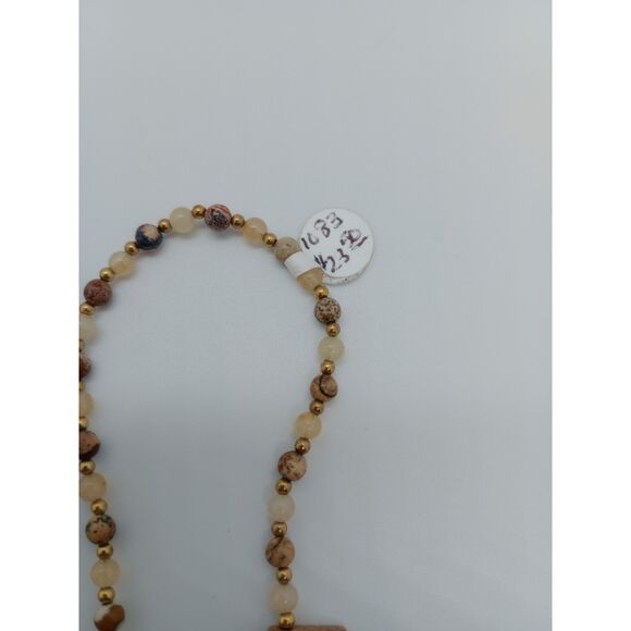 Natural Stone Jasper Quartz Gold Tone Beaded Bib 20" Toggle Clasp Necklace - Picture 6 of 6